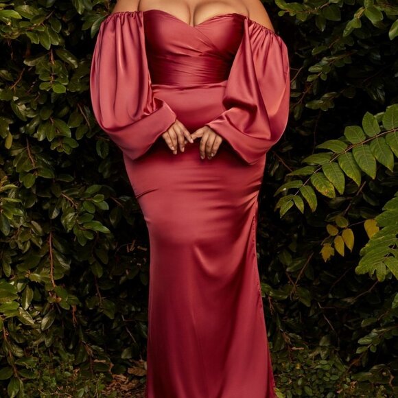 NEW PLUS SIZE EVENING FORMAL PROM PARTY SATIN LONG SLEEVE CURVE DRESS CD7482 - Picture 3 of 6